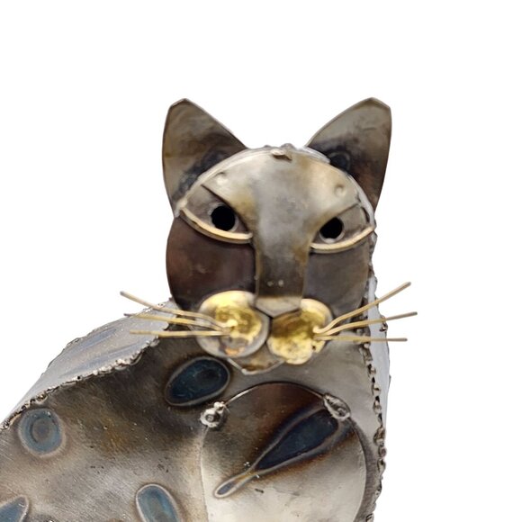 Vintage Handcrafted Metal Cat Sculpture Rare Art Piece Home‎ Decor 10in Tall - Picture 14 of 16